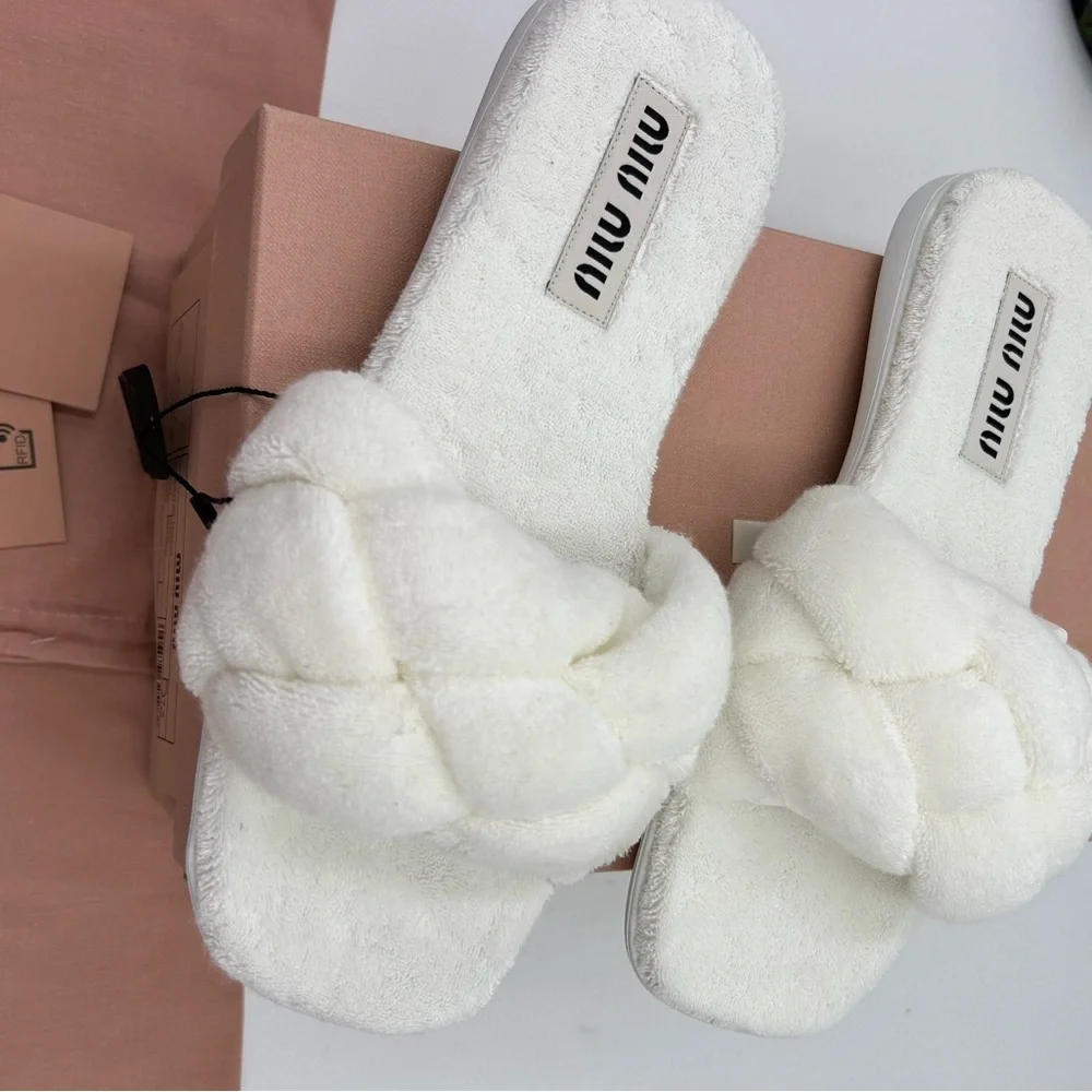 Women's Miu Miu Terry cloth slide sandals size 37.5 made in Italy - Picture 10 of 10
